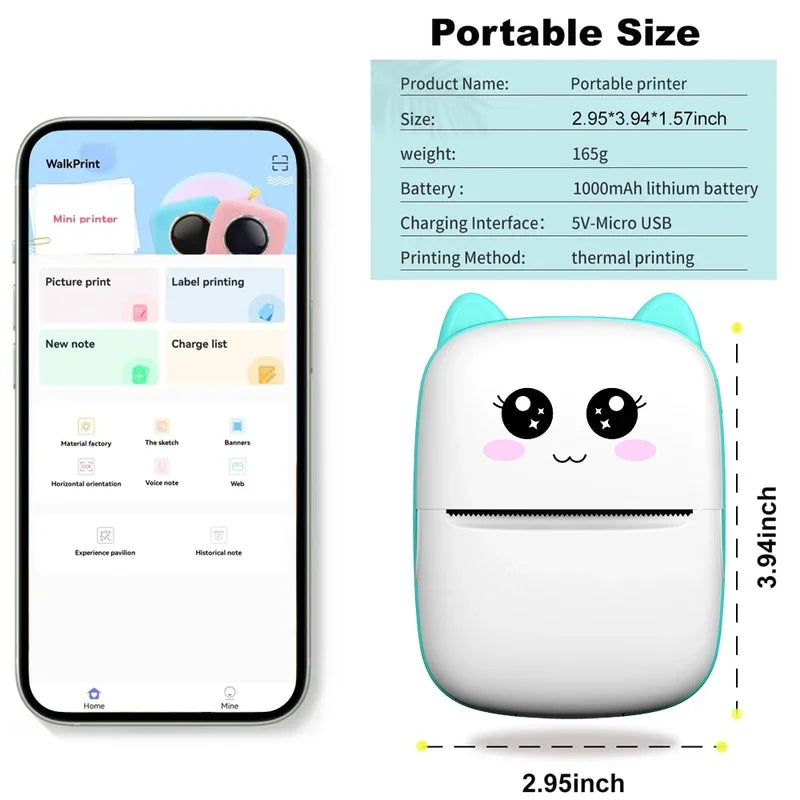 MINI Portable Thermal Printer Wireless Memo Label
